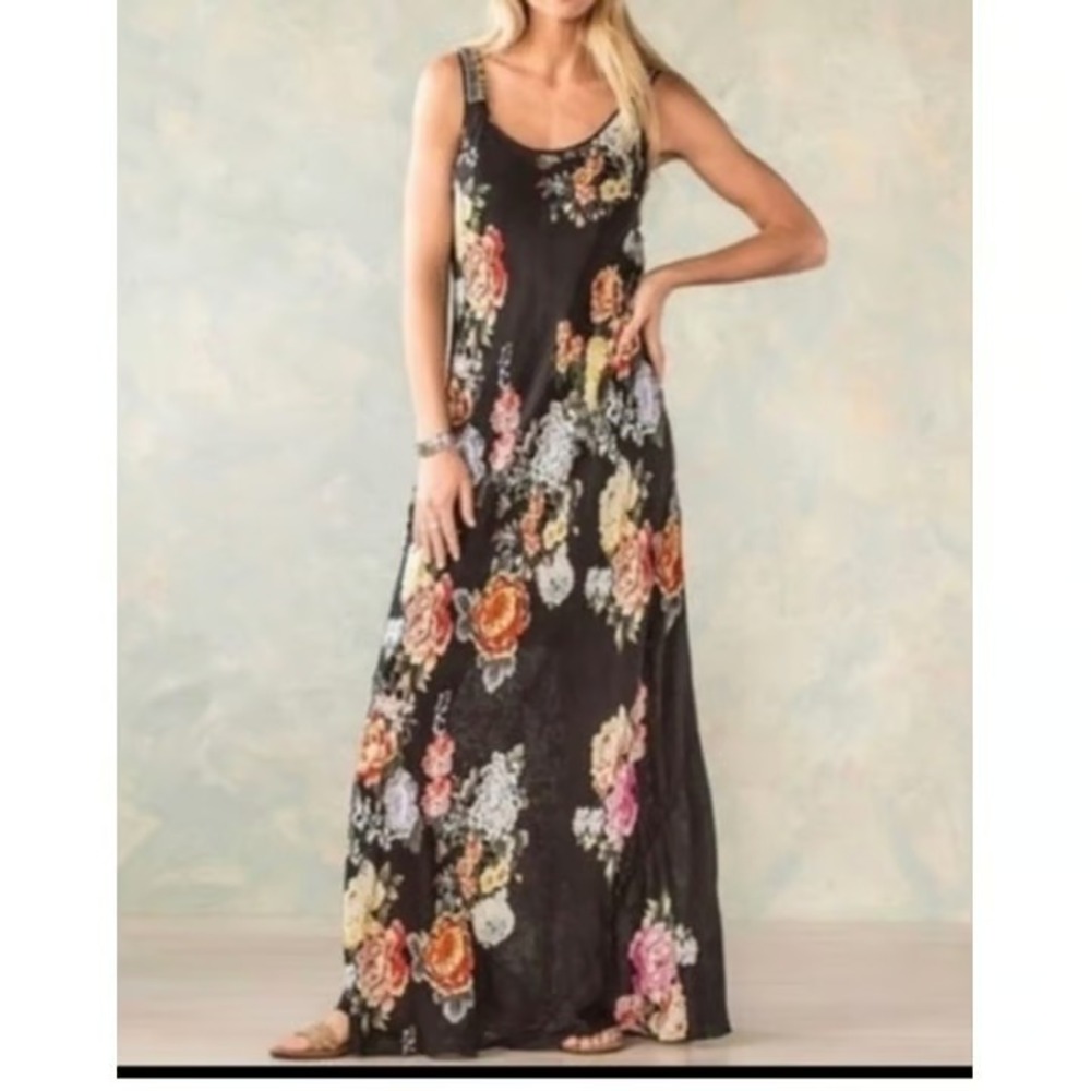 Johnny Was Floral Maxi Dress - Black with Multicolor Floral